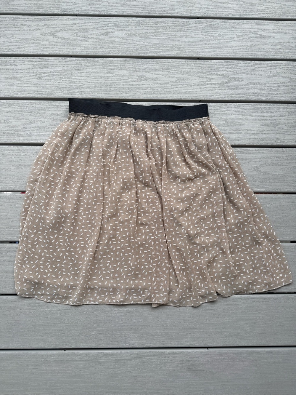 Bella Bird Tan White Print Layered Skirt XL Elastic Waist